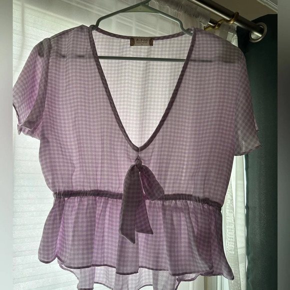 Altar'd State Tops - Altar'd State Purple and White Checker Blouse